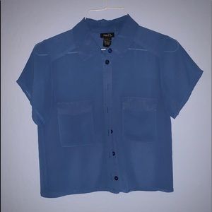 See through blue cropped shirt